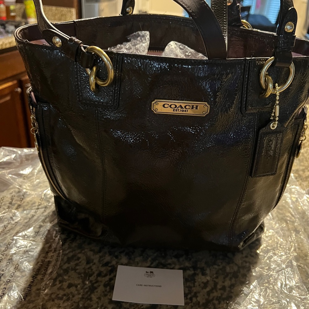 Coach Shiny Black Leather Tote